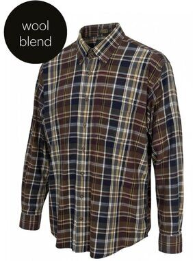 VIYELLA Brown Blue Plaid Cotton Wool Flannel Shirt Made in Canada size XL